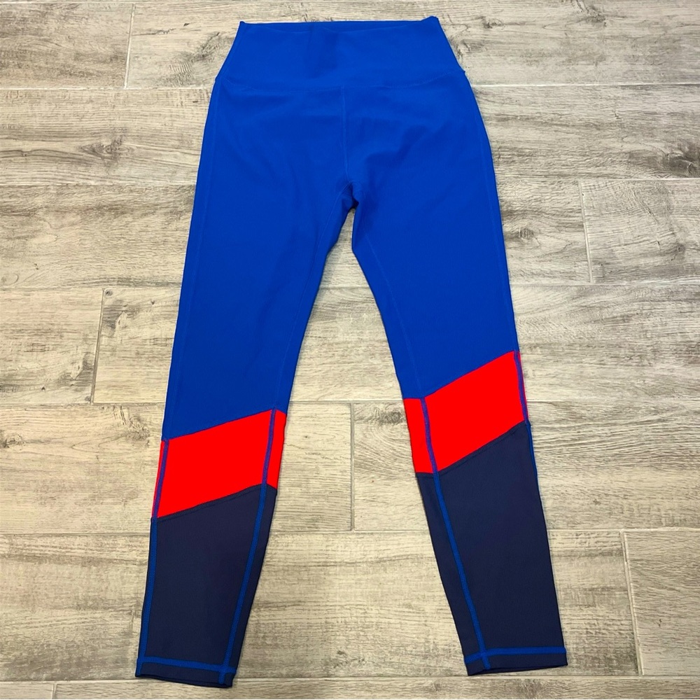 WILO‎ The Label Size Medium High Rise Color Block Leggings Blue Red Navy Ribbed